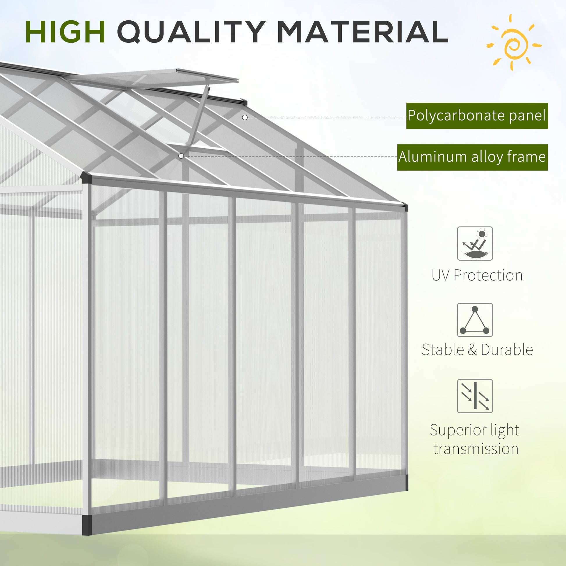 6' x 10' x 6.4' Walk-in Garden Greenhouse Polycarbonate Panels Plants Flower Growth Shed Cold Frame Outdoor Portable War