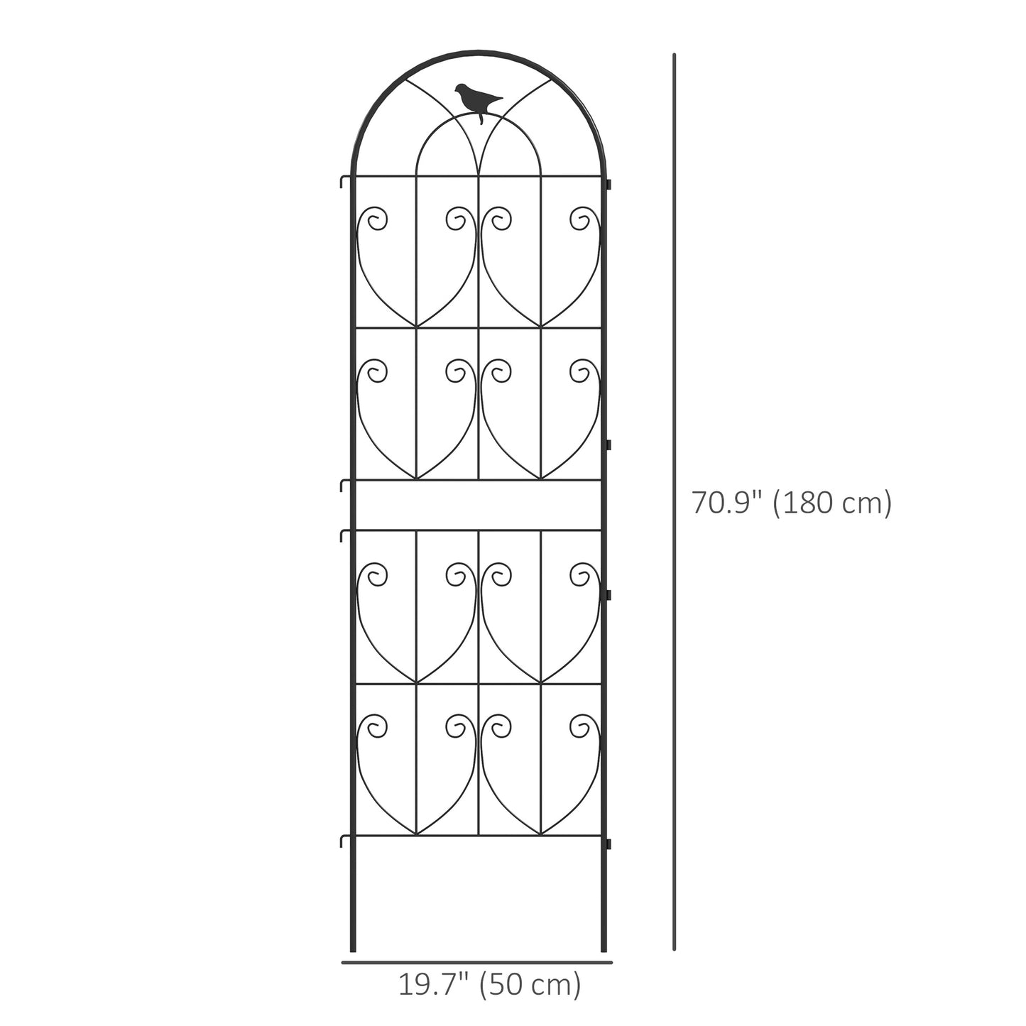 Set of 2 Metal Garden Trellis, Decorative Trellis Panels, Bird Design, 180 x 50 cm, Black