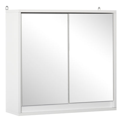 Wall Mounted Bathroom Medicine Cabinet Mirrored Cabinet with Hinged Door 2-Tier Storage Shelves White