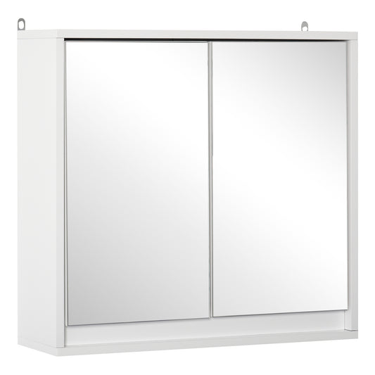 Wall Mounted Bathroom Medicine Cabinet Mirrored Cabinet with Hinged Door 2-Tier Storage Shelves White
