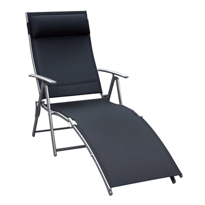 Heavy-duty Adjustable Folding Reclining Chair Outdoor Sun Lounger Patio Chaise Lounge Garden Beach Gravity Lounge with P