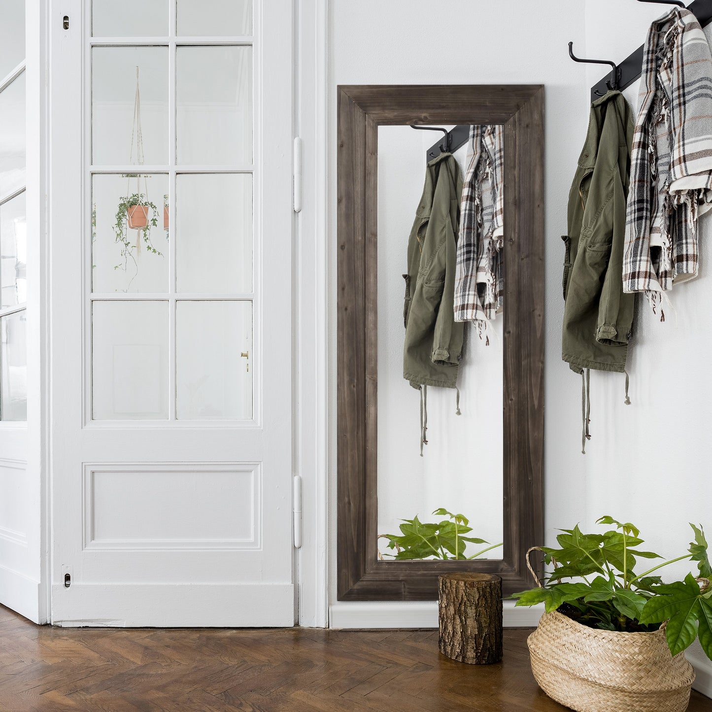 59" x 23.5" Full Length Mirror, Farmhouse Wall Mount and Leaner Floor Mirror, Vertical and Horizontal for Bedroom, Dark 