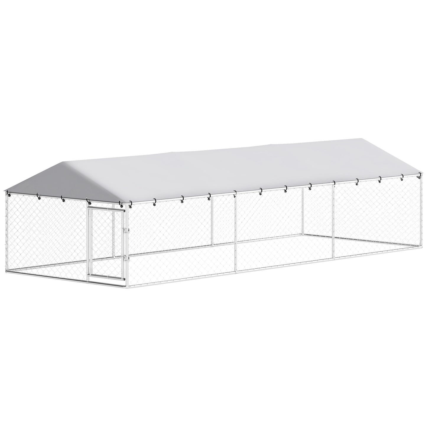 19.7' x 7.5' x 4.9' Outdoor Dog Kennel Heavy Duty Galvanized Steel Chain Link with UV-resistant Roof, Silver