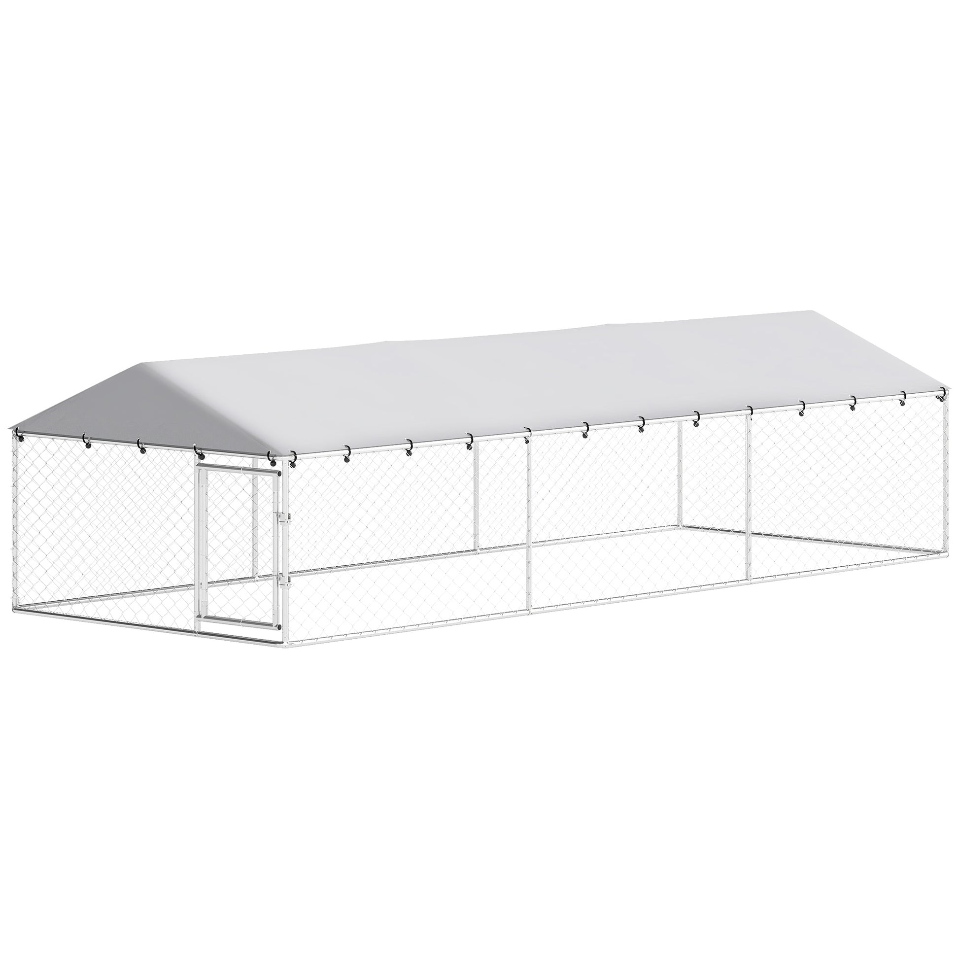 19.7' x 7.5' x 4.9' Outdoor Dog Kennel Heavy Duty Galvanized Steel Chain Link with UV-resistant Roof, Silver