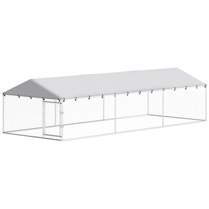 19.7' x 7.5' x 4.9' Outdoor Dog Kennel Heavy Duty Galvanized Steel Chain Link with UV-resistant Roof, Silver
