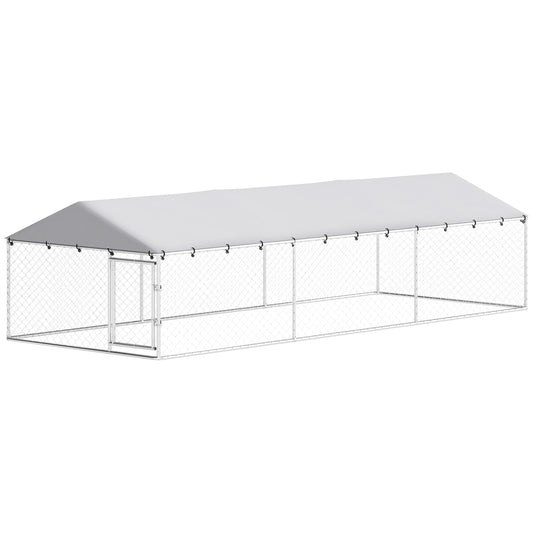 19.7' x 7.5' x 4.9' Outdoor Dog Kennel Heavy Duty Galvanized Steel Chain Link with UV-resistant Roof, Silver