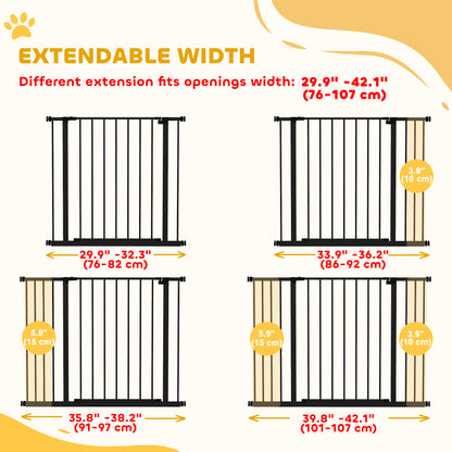 Pressure Fit Dog Gate Pet Barrier for stairs doorway, 29.9''- 42.1'' Width Black