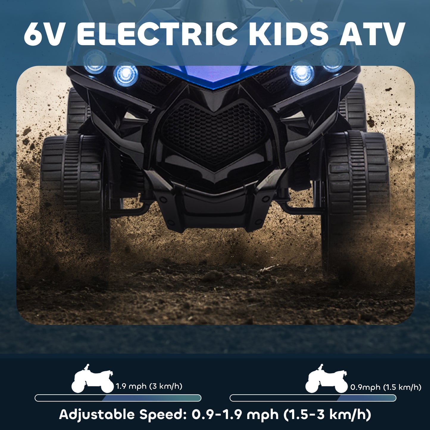 Qaba 6V Kids ATV, 4 Wheeler Electric Ride on Car with Music and LED Headlights, for Ages 37-72 Months Boys and Girls, Bl