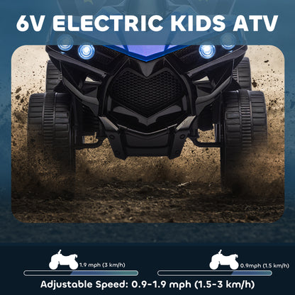Qaba 6V Kids ATV, 4 Wheeler Electric Ride on Car with Music and LED Headlights, for Ages 37-72 Months Boys and Girls, Bl