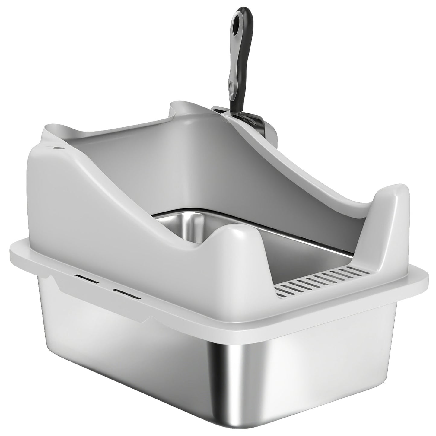 Cat Litter Box Stainless Steel with Metal Litter Scoop, Never Absorbs Odors, Anti Leakage, 17" x 13" x 10", Grey
