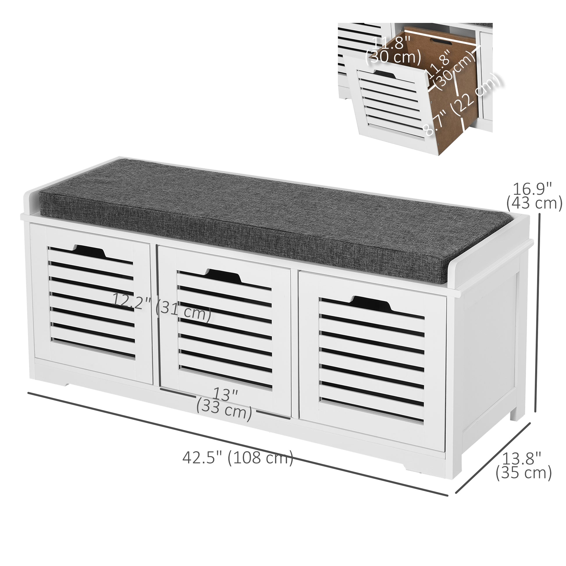 Upholstered Shoe Cabinet Storage Bench with Padded Cushion, with 3 drawer Enough Storage Space Bench Stool for Living Ro