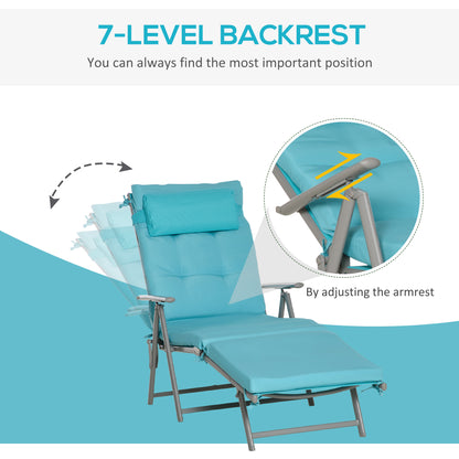 Lounge Chair Outdoor, Folding Patio Chaise Lounger, 360 lbs 7-Position Adjustable Back Outdoor Recliner with Cushion, He