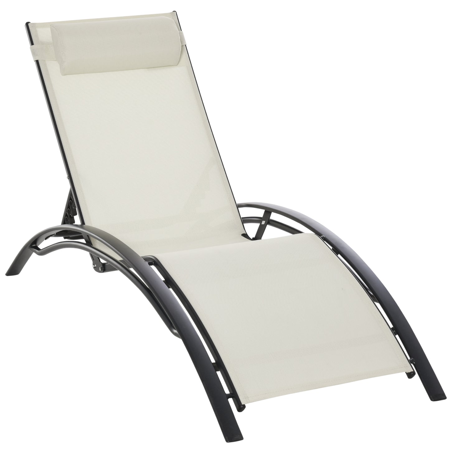 Patio Lounge Chair, Aluminum Reclining Outdoor Tanning Chair with 5-Level Adjustable Backrest, Head Pillow and Breathabl