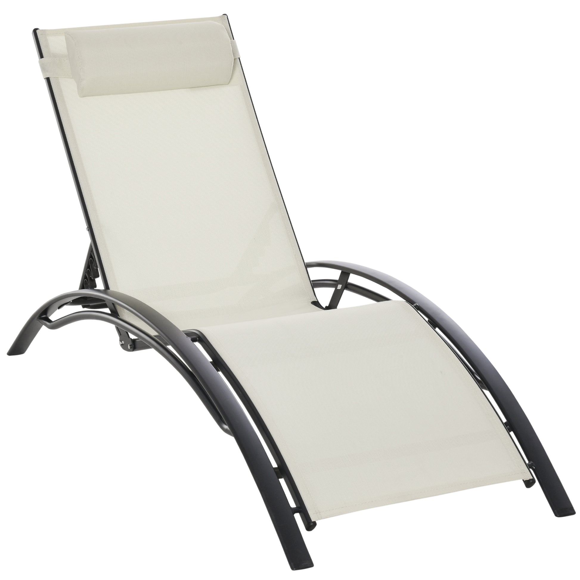 Patio Lounge Chair, Aluminum Reclining Outdoor Tanning Chair with 5-Level Adjustable Backrest, Head Pillow and Breathabl