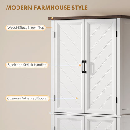 70" Tall Kitchen Storage Cabinet Modern Farmhouse Pantry Cabinet with 4 Chevron Doors and 4 Adjustable Shelves, White