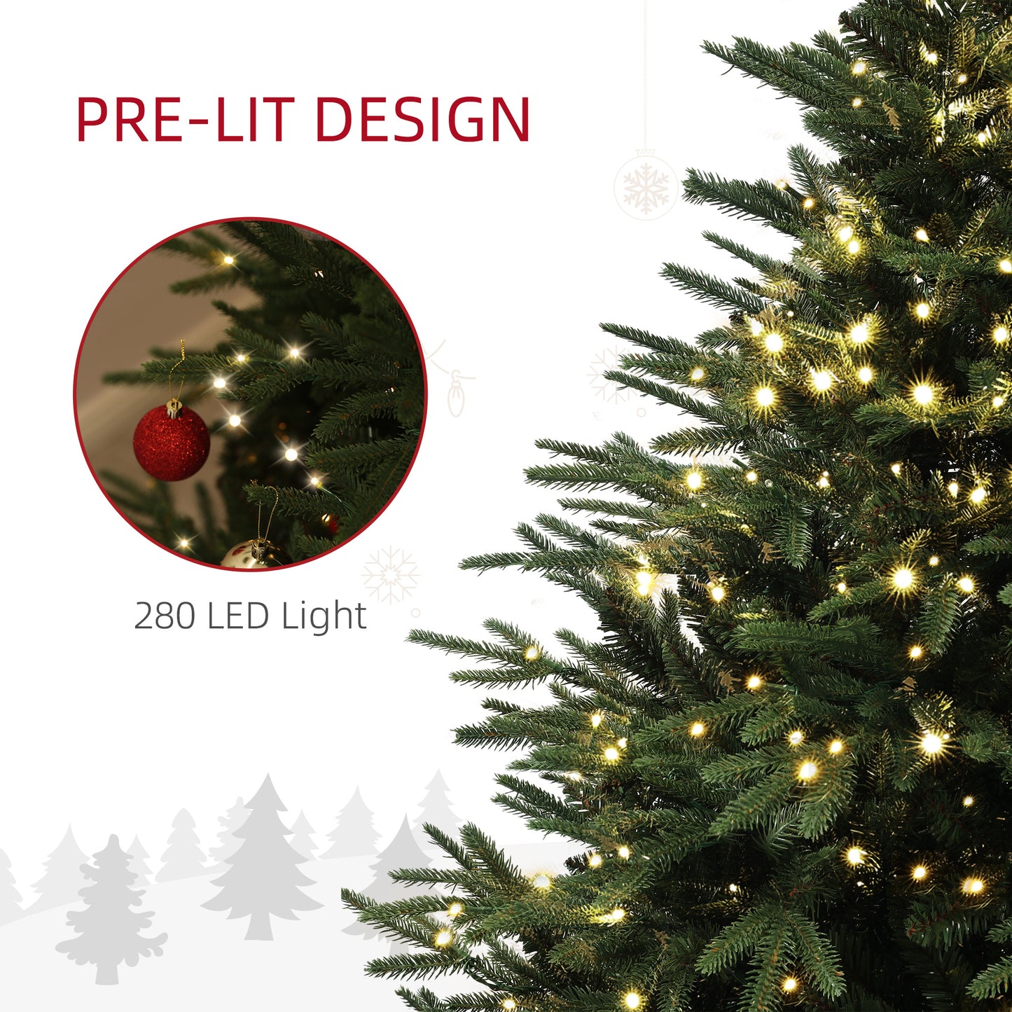 6ft Prelit Artificial Christmas Tree with 1022 Tips, Warm White LED Lights, Steel Base, Hinged Xmas Tree, Auto Open