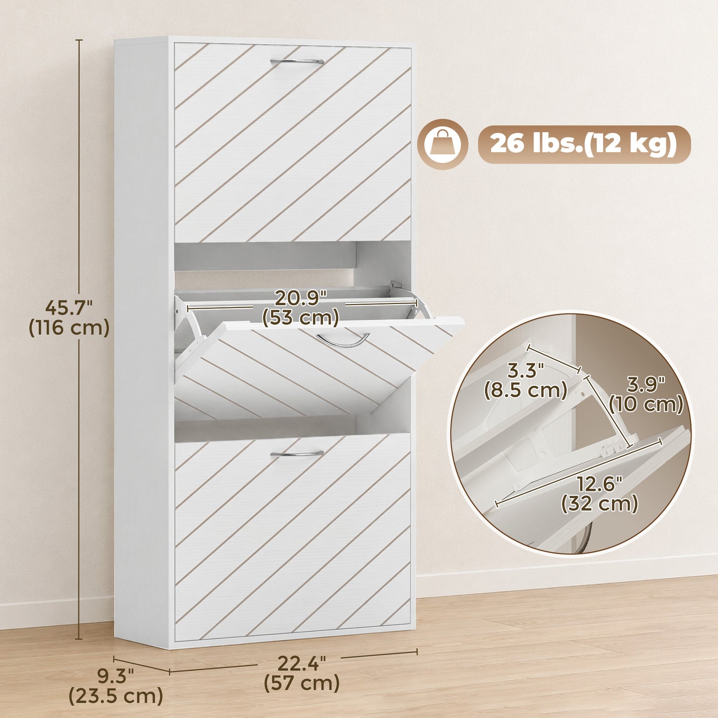 Shoe Storage Cabinet with 3 Flip Drawers, Narrow and Slim, 9-12 Pair of Shoes Organizer for Hallway, Entryway, White