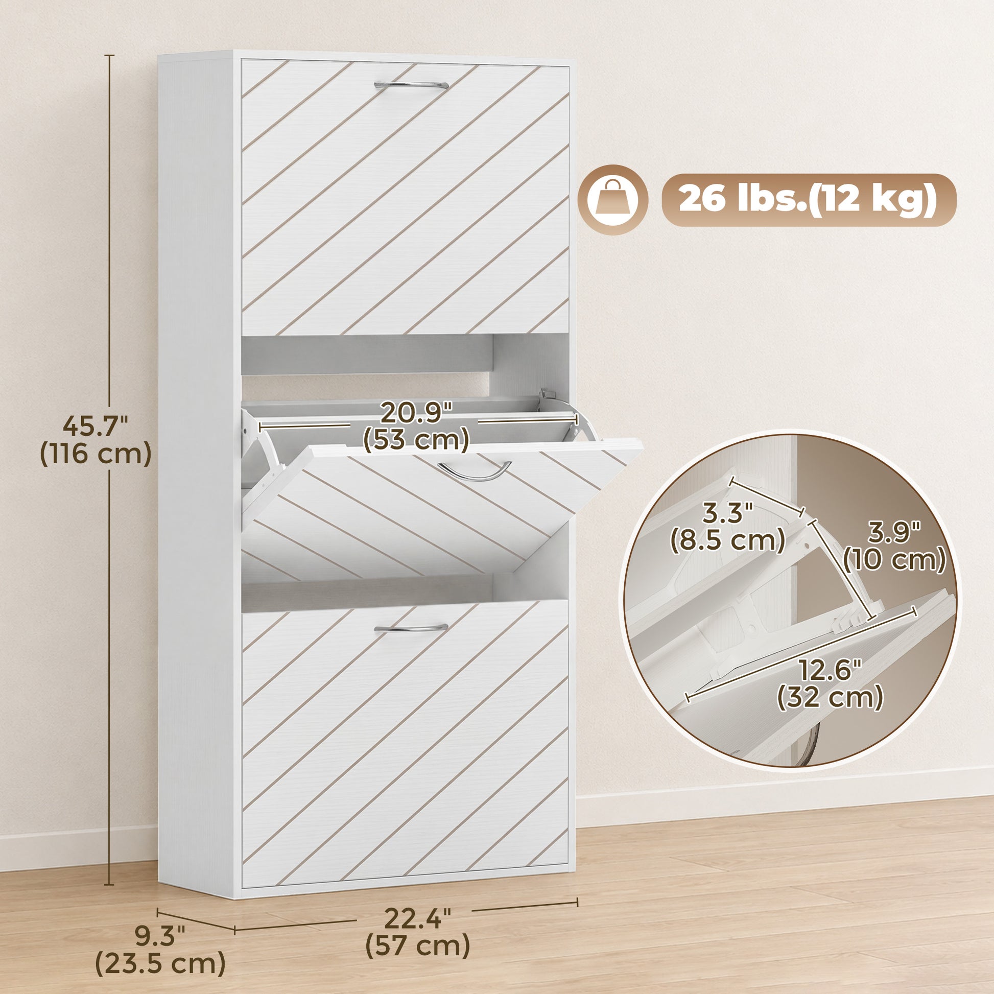 Shoe Storage Cabinet with 3 Flip Drawers, Narrow and Slim, 9-12 Pair of Shoes Organizer for Hallway, Entryway, White