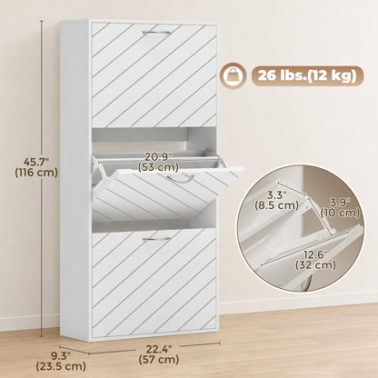Shoe Storage Cabinet with 3 Flip Drawers, Narrow and Slim, 9-12 Pair of Shoes Organizer for Hallway, Entryway, White