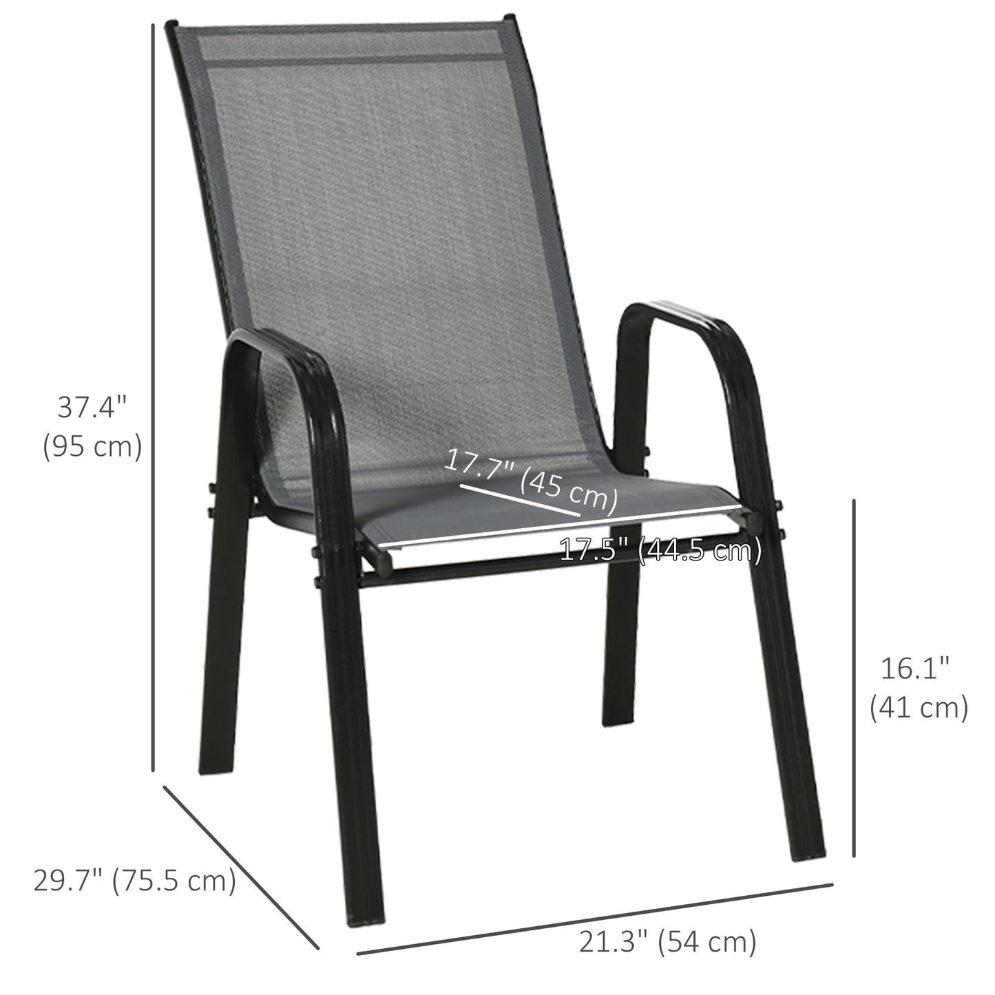 Set of 4 Outdoor Dining Chairs, Heavy Duty Stackable Patio Dining Set with Armrests for Balcony Garden, Dark Grey
