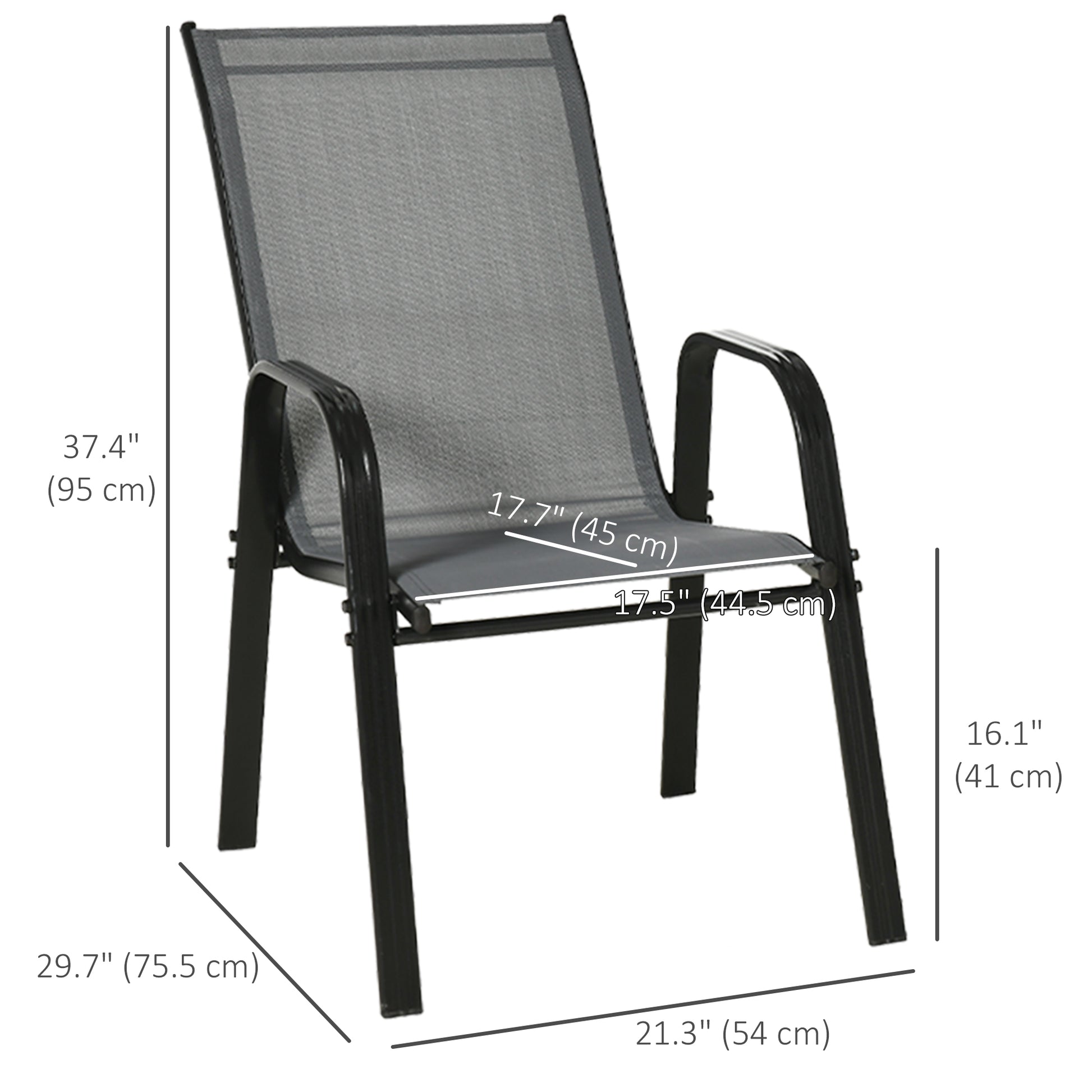 Set of 4 Outdoor Dining Chairs, Heavy Duty Stackable Patio Dining Set with Armrests for Balcony Garden, Dark Grey