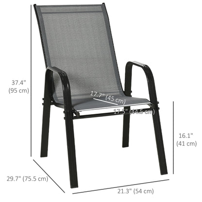 Set of 4 Outdoor Dining Chairs, Heavy Duty Stackable Patio Dining Set with Armrests for Balcony Garden, Dark Grey