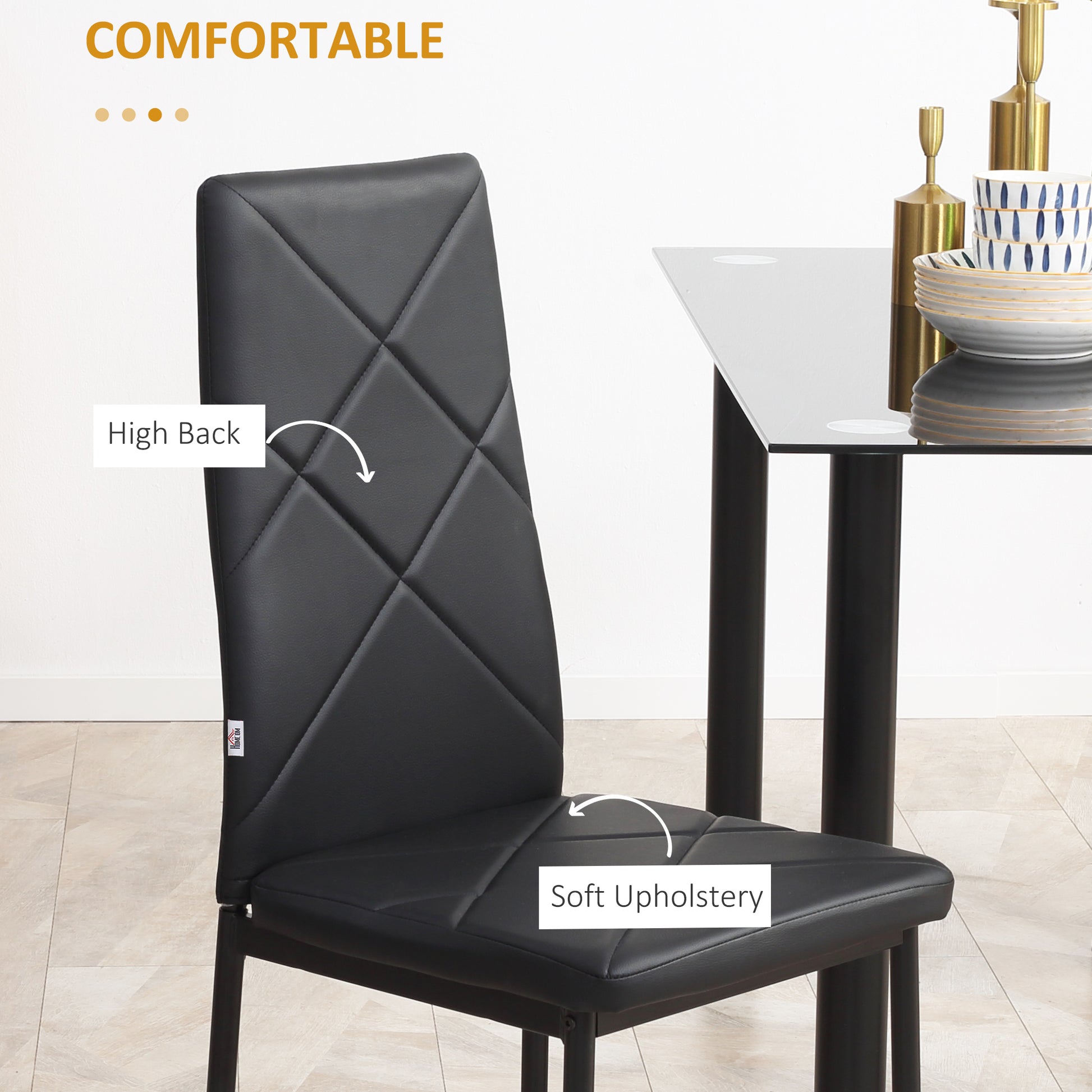 Dining Chairs Set of 4, Modern Accent Chair with High Back, Upholstery Faux Leather and Steel Legs for Living Room, Kitc