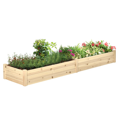96" x 24" x 10" Wooden Raised Garden Bed with 2 Planter Box and Non-woven Fabric Liner for Backyard, Patio to Grow Veget