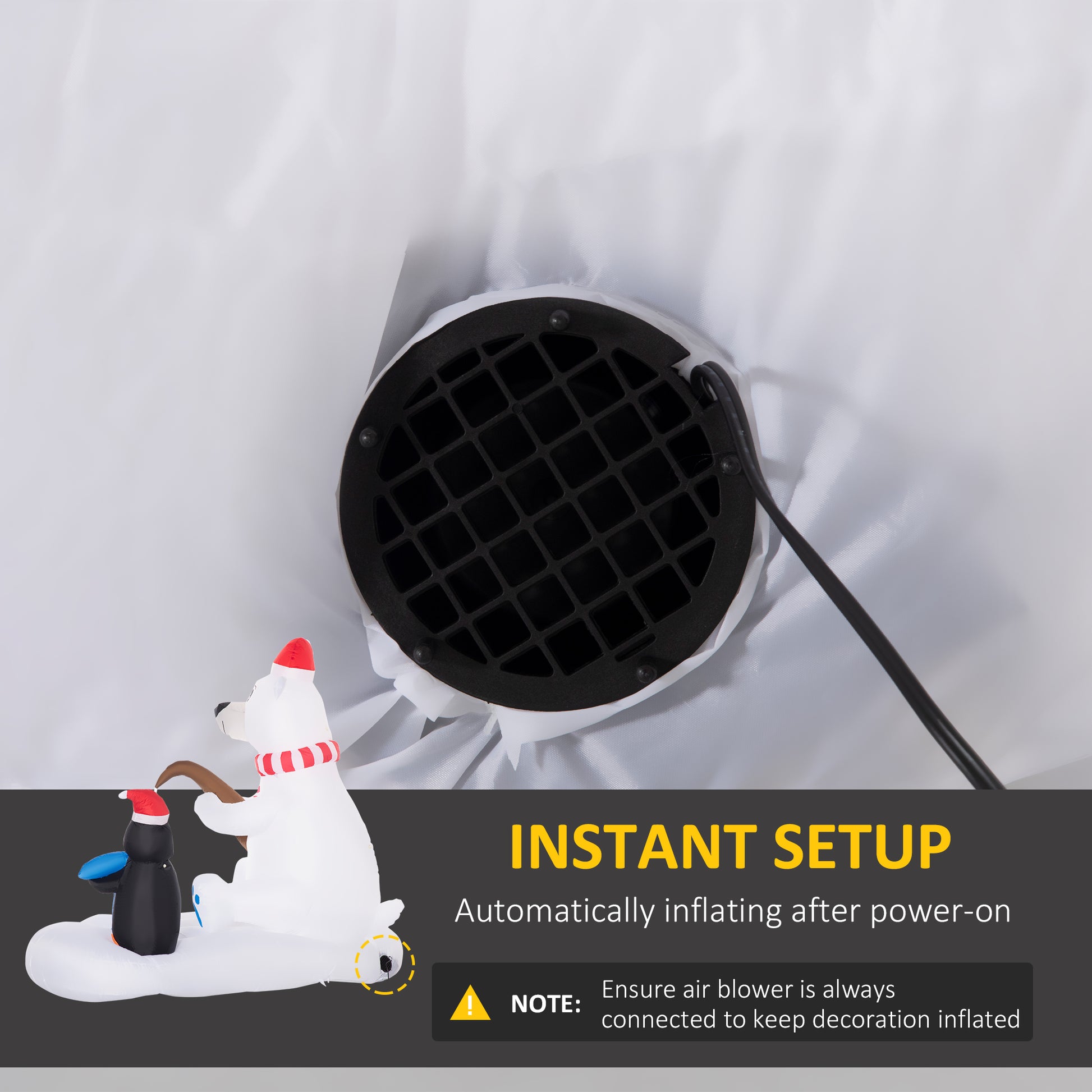 6ft Christmas Inflatable Polar Bear and Penguin with Santa's Hat Fishing on Board, Blow-Up Outdoor LED Yard Display for 