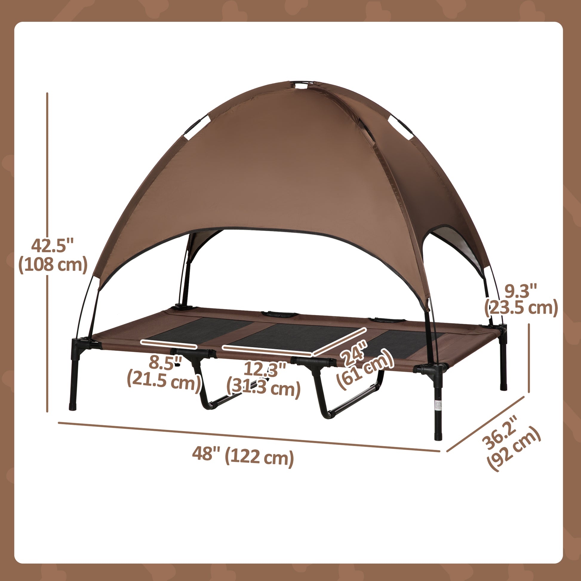 XL Elevated Dog Bed with Canopy, 48 x 36 x 43 in - Coffee - Image 2