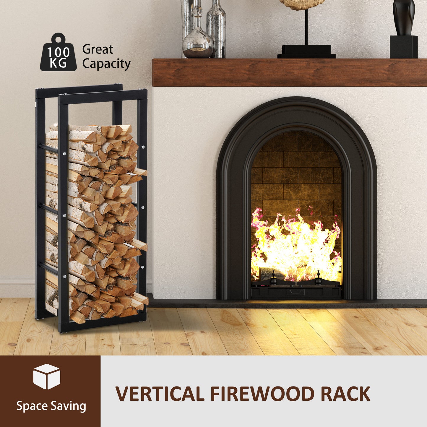 15.7" x 9.8" x 39.4" Firewood Rack Outdoor, Log Holder Fireplace Storage Rack with Handles and 220 lbs. Weight Capacity,