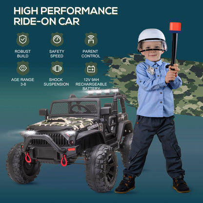 VarietyKart 12V Battery-powered Kids Jeep Ride On Police Car with Parental Remote Camouflage