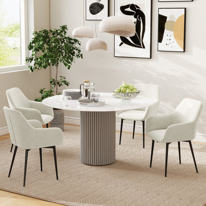 Dining Chairs Set of 2, Velvet-look Fabric Upholstered Kitchen Chairs with Backrest, Armrests and Steel Legs, Cream Whit