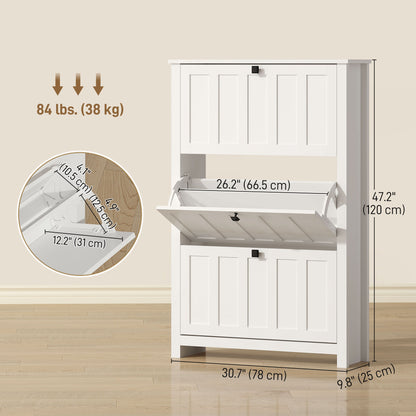 Slim Shoe Cabinet with 3 Flip Drawers, Shoe Storage Cabinet with Adjustable Shelves for Entryway, Holds 18 Pairs, White