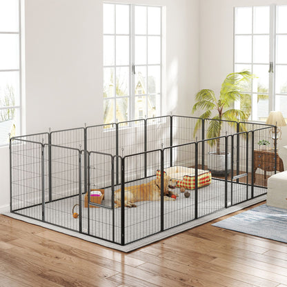 16 Panels Dog Playpen with Straps, Portable & DIY, for Large Dogs, for Yard, RV, Camping, Garden, 39" Height