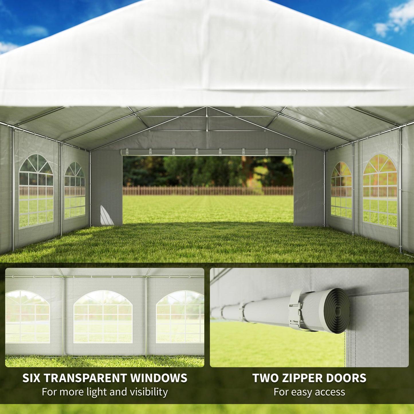 20' x 20' Heavy-duty Large Wedding Tent, Outdoor Carport Garage Party Tent, Patio Gazebo Canopy with Sidewall, White