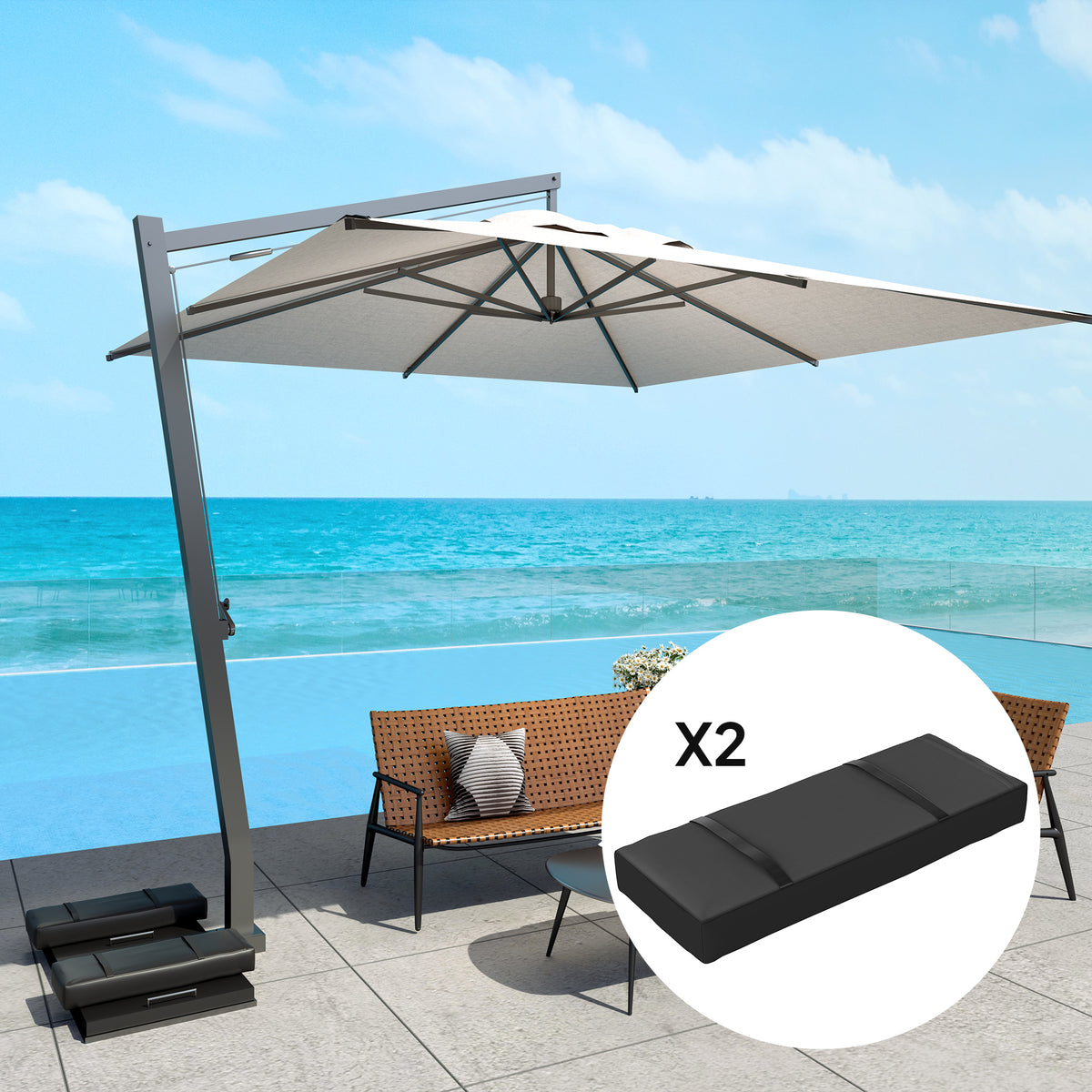 2PCS Patio Umbrella Base Weight Bag, Umbrella Stand Weights with Handles, 33 lbs with Sand Filling, Patio Umbrella Weigh