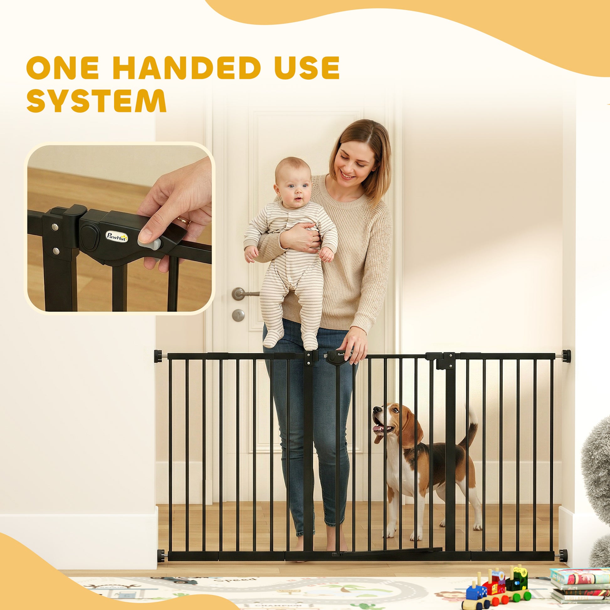 29"-58" Wide Pet Gate with Door Dog Gate and Barrier Indoor for Stairs Includes 7", 8", 12" Extensions Kit, 30 Inch Tall