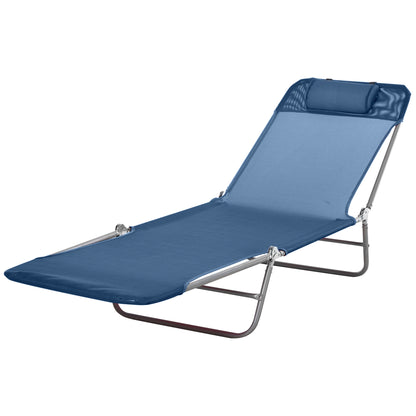 Outdoor Lounge Chair, Portable Adjustable Reclining Seat Folding Chaise Lounge Patio Camping Beach Tanning Chair Bed wit