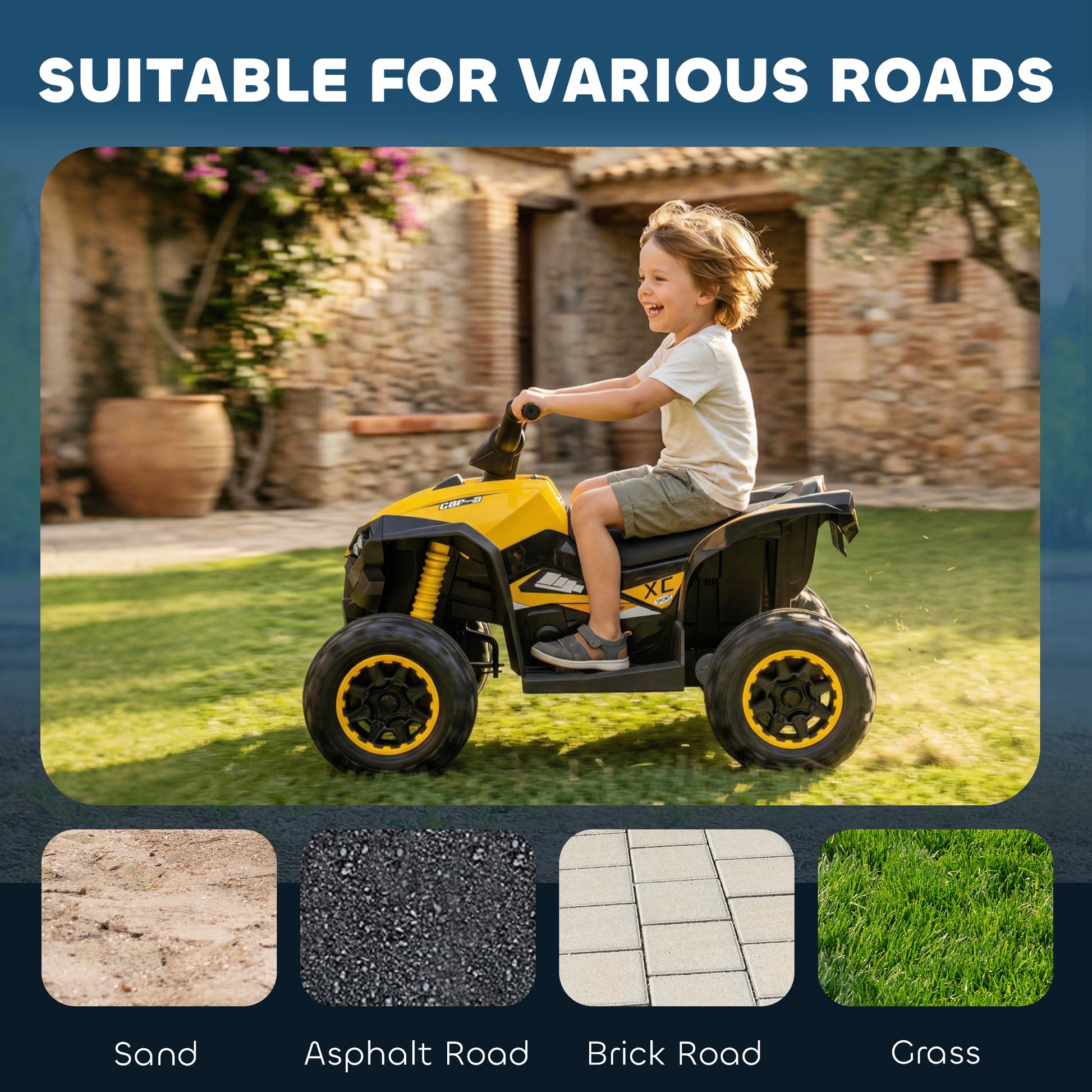 VarietyKart Kids 4 Wheeler Quad with Music, Headlights, High & Low Speed, Kids ATV for 3-5 Years Old Boys & Girl, Yellow