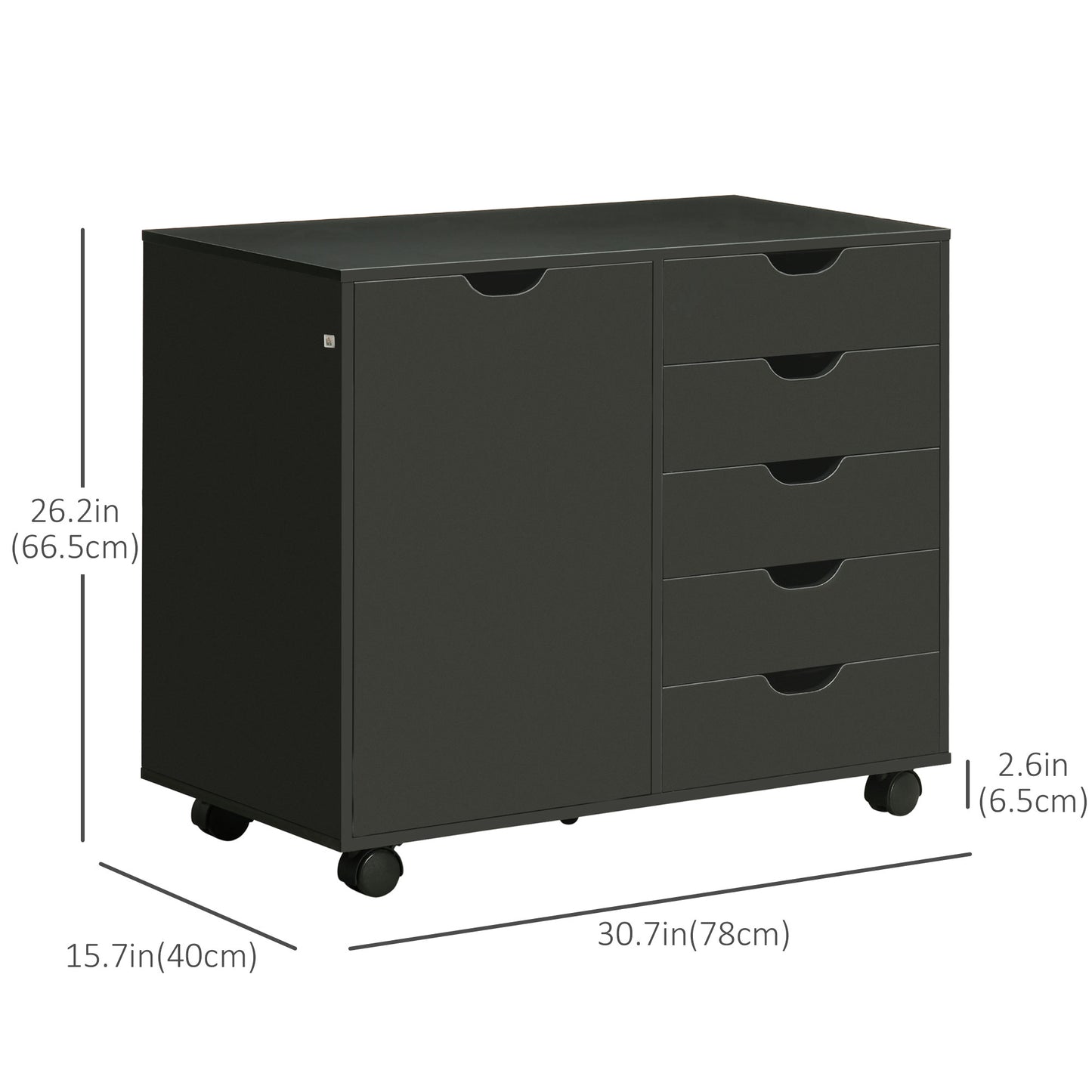 Lateral Filing Cabinet, 5-Drawers File Cabinet with Door and Adjustable Shelf, Mobile Office Storage Cabinet on Wheels, 