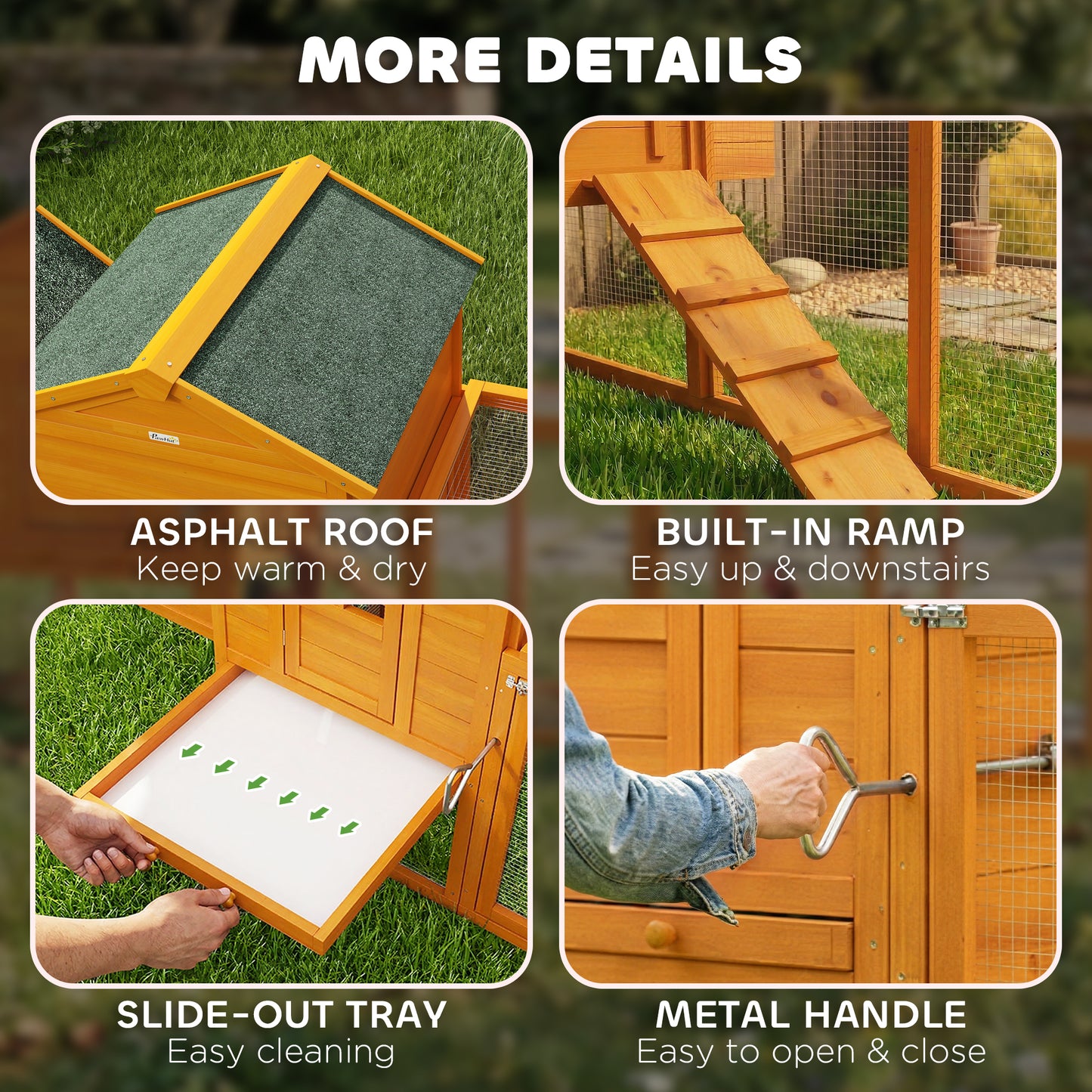 117" Extra Large Chicken Coop with Asphalt Roof, Wooden Hen House with Slide-out Tray, Quail Hutch with Nesting Box, Ora