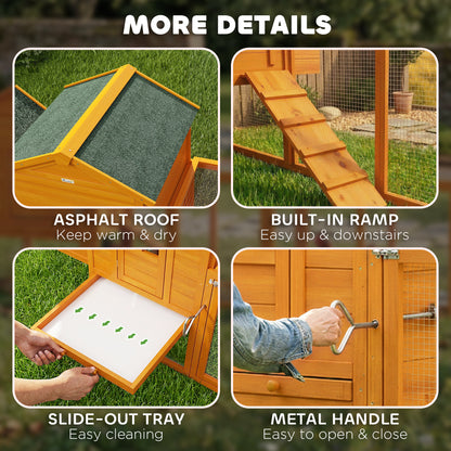 117" Extra Large Chicken Coop with Asphalt Roof, Wooden Hen House with Slide-out Tray, Quail Hutch with Nesting Box, Ora