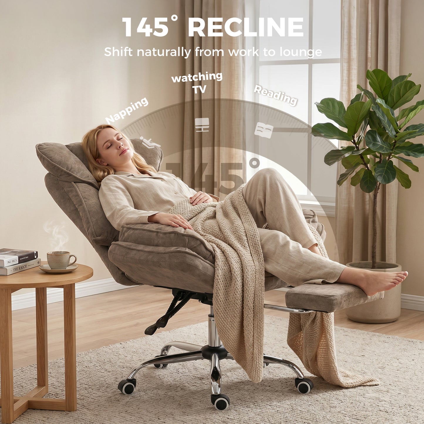 Big and Tall Office Chair Footrest Executive Desk Chair High Back Snowflake Velvet Reclining, Brown