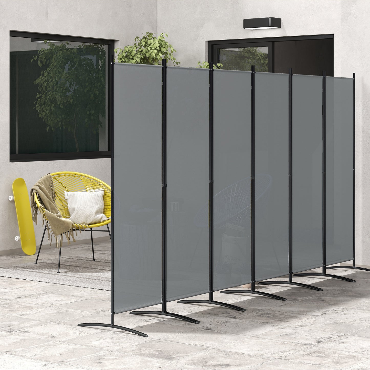 6 Panel Folding Outdoor Privacy Screen with Stable Base, 5.7FT Tall Room Divider with UV30+ Protection, Dark Grey
