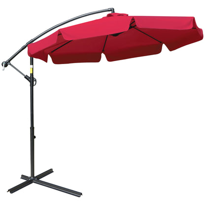 9FT Offset Hanging Patio Umbrella Cantilever Umbrella with Easy Tilt Adjustment, Cross Base and 8 Ribs for Backyard, Poo