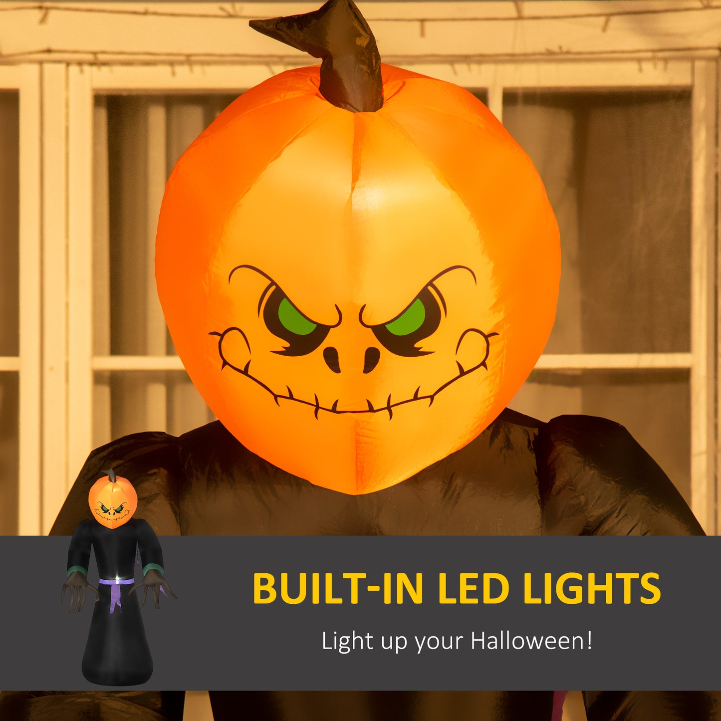 7ft Inflatable Halloween Decoration Pumpkin Reaper, Blow-Up Outdoor LED Yard Display with Lights for Garden, Party, Holi