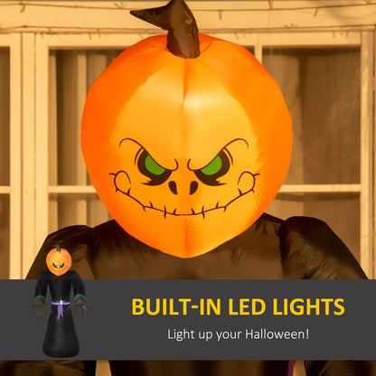 7ft Inflatable Halloween Decoration Pumpkin Reaper, Blow-Up Outdoor LED Yard Display with Lights for Garden, Party, Holi