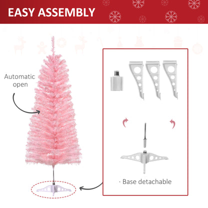 4FT Artificial Christmas Tree Holiday Xmas Holiday Pencil Tree Decoration with Automatic Open for Home Party, Pink