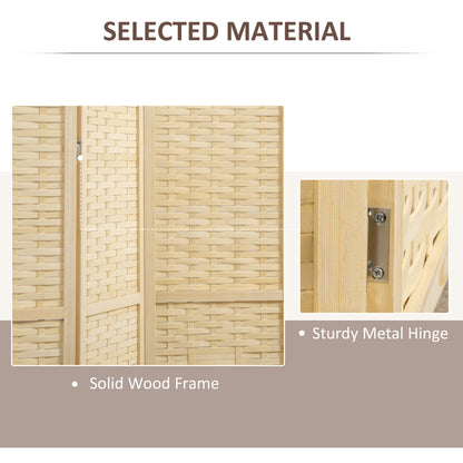 4-Panel Room Divider, 5.6 FT Bamboo Freestanding Folding Privacy Screen for Indoor Bedroom Office, Natural Wood